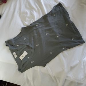 Anthropologie Tank, green with embroidered palm detailing, xs